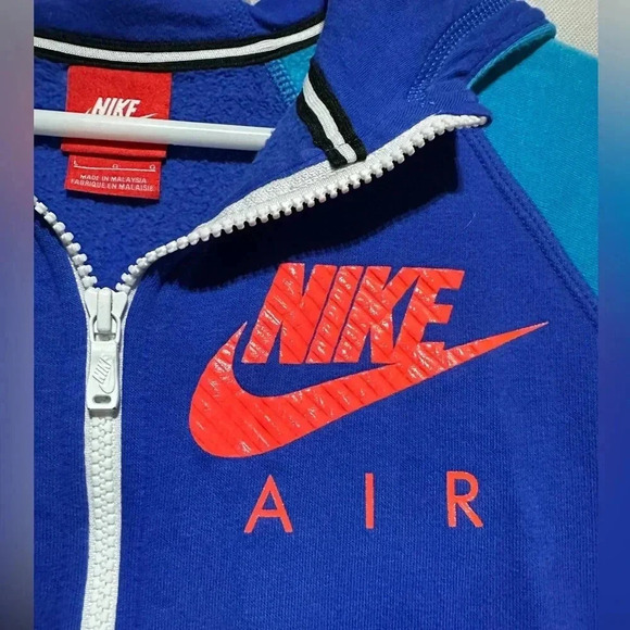 NIKE AIR FULL ZIP COLOR BLOCK HOODIE YOUTH LARGE BLUE SWEATSHIRT LONG SLEEVE - Picture 3 of 6